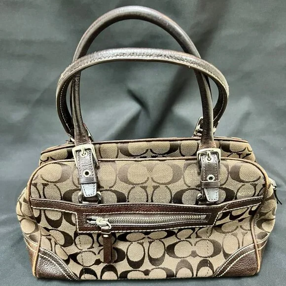 Coach Vintage Dark Brown Signature Satchel Shoulder Bag Bag Purse Double Handle - Picture 2 of 9